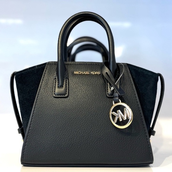 Michael Kors Avril Extra-Small Leather and Suede Satchel Bag Black Multi - Picture 2 of 9